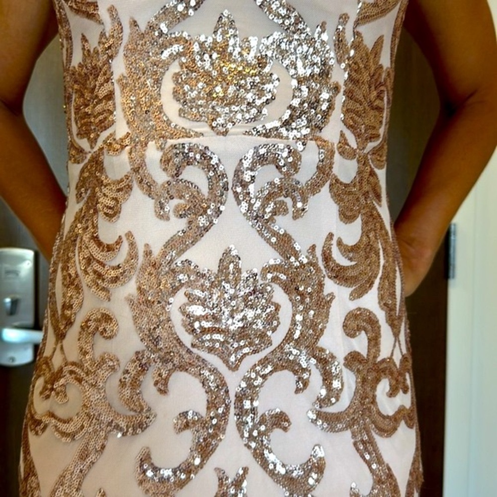 Bariano Rebecca Rose Gold Strapless Sequin Maxi Dress. Only Worn Once! - Picture 9 of 16